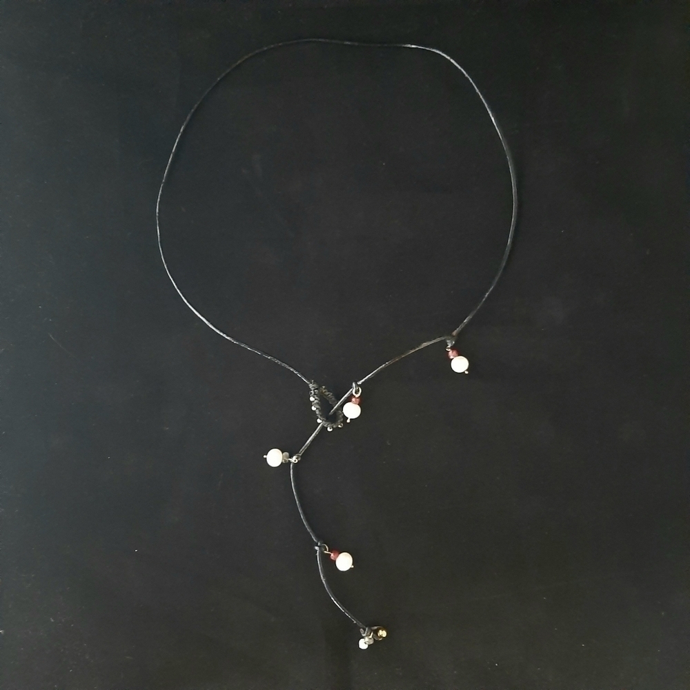 Handcrafted Natural Pearl and Real Ruby Leather Lariat Necklace - Picture 8 of 13